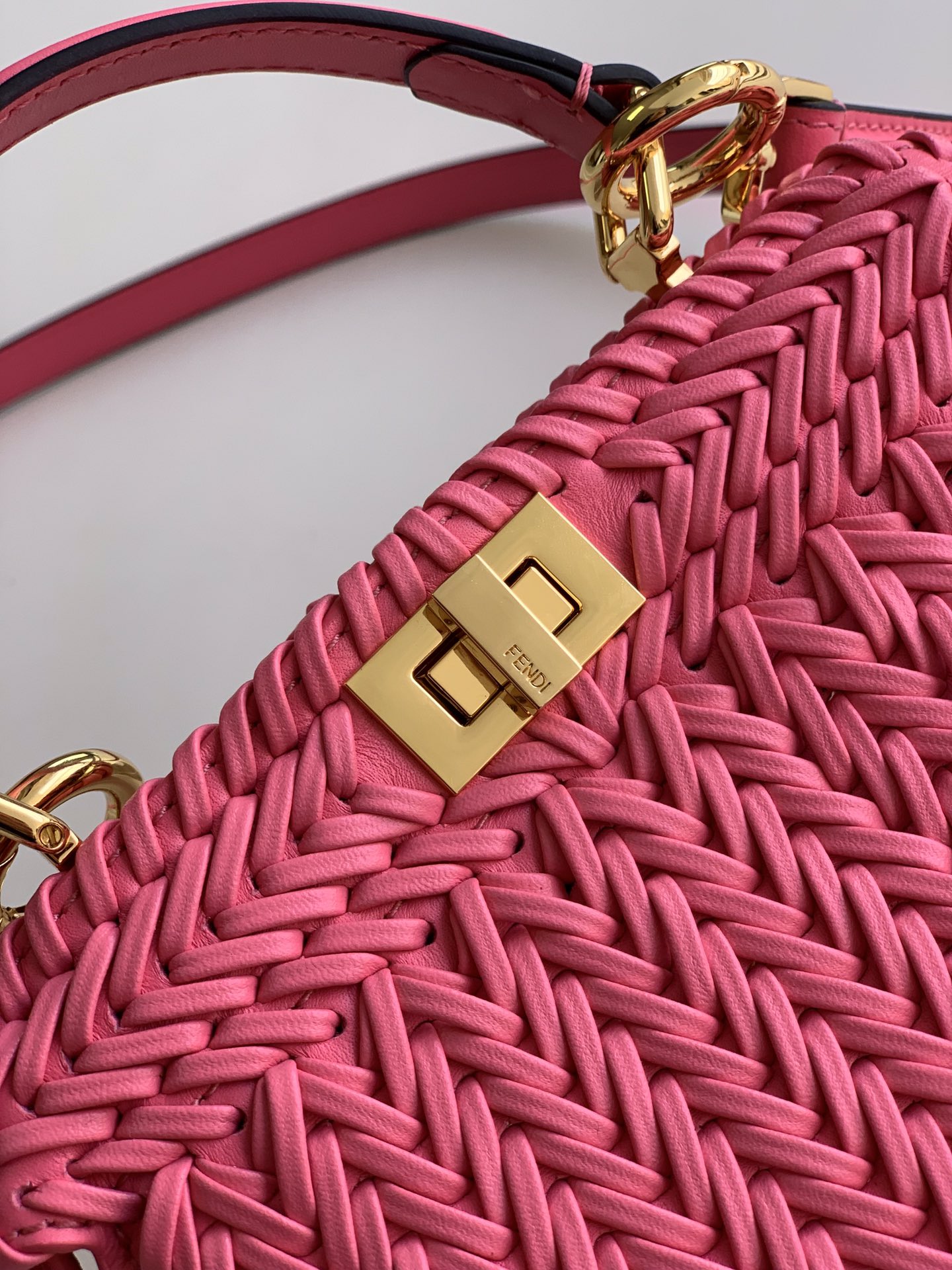 Fendi Peekaboo ISeeU Petite Rose Red Interlace Leather Bag